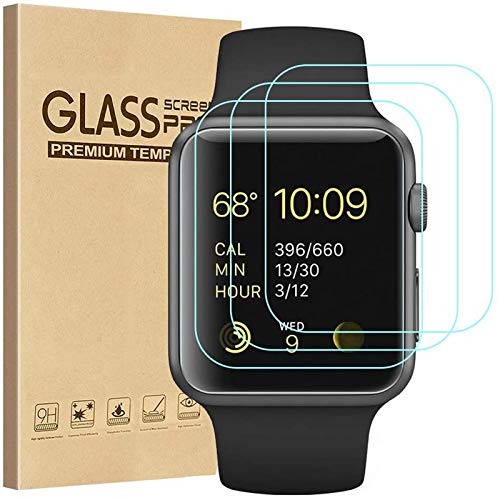 Tourist [3 Pack] Compatible for Apple Watch Tempered Glass Screen Protecto 38mm Series 3 / 2 / 1, 9H Hardness, Anti-scratch, Anti-fingerprint, Anti-bubble Easy Installation with Lifetime Replacements