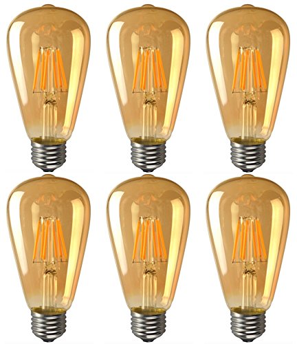 Bulbright LED Vintage Edison Bulb ST64, Amber Gilded Glass, 8W LED Filament Bulb, E26 Base, Clear Warm White 2700K, 70W Equivalent, 110-120VAC, Dimmable (Pack of 6, 8 Watt)