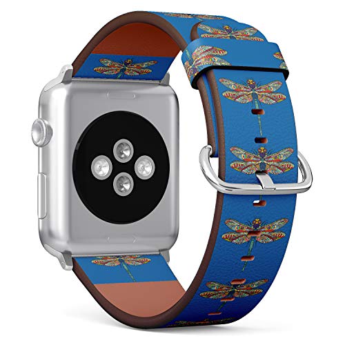 S-Type iWatch Leather Strap Printing Wristbands for Apple Watch 4/3/2/1 Sport Series (38mm) - Doodle Sketch Dragonfly.