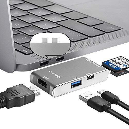 USB C Hub,Alpharan Multiport Type C Adapter for Apple 2016/2017 MacBook Pro 13 and 15,MacBook Pro Dock with Type-C 3.1 Charging Port,4K HDMI,USB 3.0 Port,SD & Micro SD Card Reader (Space Grey)