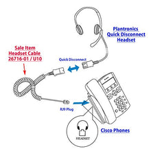 Load image into Gallery viewer, Headset Cable 26716-01 to Connect Cisco Phones&#39; RJ9 Modular Jack and Compatible with Plantronics H Series Quick Disconnect Headsets
