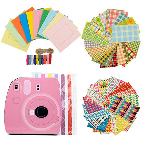 Ngaantyun Bundle Kit Accessories Compatible with Fujifilm Instax Mini 7s 8 8+ 9 25 26 50s 70 90 Camera Films (Pink Album, Wall Hang Frames, Sticker Borders, Corner Sticker, Wooden Clips with String)
