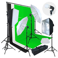 Linco Lincostore Photo Video Studio Light Kit AM174 - Including 3 Color 5x10ft Backdrops (Black/White/Green) Background Screen