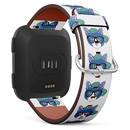 Replacement Leather Strap Printing Wristbands Compatible with Fitbit Versa - Funny Cartoon Wearing Glasses