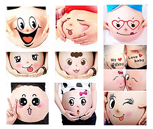 Kinteshun Photo Booth Props for Expectant Mothers,Pregnancy Facial Expressions Sticker Pregnant Women Baring Belly Bump Paster Unborn Baby Photographying Props(12 Sheets with Different Expressions)