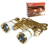 HQRP Opera Glasses Binocular White Pearl Color, Crystal Clear Optic (CCO), Necklace Chain in HQRP Gift Box