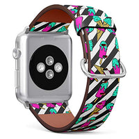 S-Type iWatch Leather Strap Printing Wristbands for Apple Watch 4/3/2/1 Sport Series (42mm) - Colorful Pattern of ice Cream on a Striped Background in pop Art Style