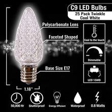 Load image into Gallery viewer, MIK Solutions C9 LED Bulb (Pack of 25) Cool White Replacement Christmas Light Bulbs Faceted Retrofit Candle Shape Commercial Grade E17 Socket Roof Lights Bulbs
