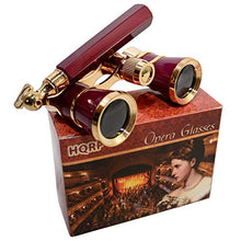 Load image into Gallery viewer, HQRP New Generation Opera Glasses Binocular 3 x 25 w/Crystal Clear Optic (CCO) &amp; Built-in Extendable Handle/Burgundy with Gold Trim
