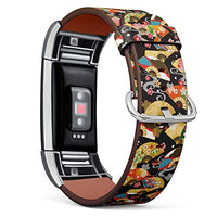 Replacement Leather Strap Printing Wristbands Compatible with Fitbit Charge 2 - The Beautiful Pattern of Japanese Fan