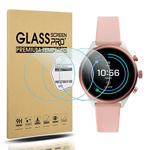 Diruite 3-Pack for Fossil Sport 41mm 2018 Gen 4 Screen Protector Tempered Glass for Fossil Sport 41mm Gen 4 Smartwatch [2.5D 9H Hardness] [Anti-Scratch] [Bubble-Free]