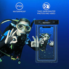 Load image into Gallery viewer, Kenny Universal Luminous Waterproof Case Cell Phone Dry Bag Pouch,Waterproof Cell Phone Pocket with Neck Strap, for Smartphone up to 6 inches for Swimming,Diving and Surfing (White and Black)

