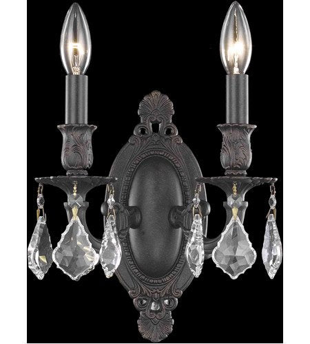 Wall Sconces 2 Light With Clear Crystal Royal Cut Dark Bronze size 9 in 120 Watts - World of Classic