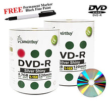 Load image into Gallery viewer, Smartbuy 200-disc 4.7GB/120min 16x DVD-R Shiny Silver Blank Media Record Disc + Black Permanent Marker
