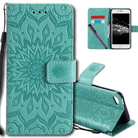 COTDINFORCA iPod Touch 6 Flip Case Emboss Mandala with Card Holder Slot Pockets, Wrist Strap, Magnetic Closure Premium PU Leather Case Cover for Apple iPod Touch 5th/ 6th. Mandala Green