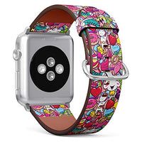 S-Type iWatch Leather Strap Printing Wristbands for Apple Watch 4/3/2/1 Sport Series (38mm) - Trendy Fashion Unicorn Doodles Pattern