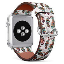 Load image into Gallery viewer, S-Type iWatch Leather Strap Printing Wristbands for Apple Watch 4/3/2/1 Sport Series (42mm) - Native American Tribal Colored Stylized Feathers Pattern
