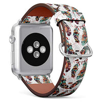 S-Type iWatch Leather Strap Printing Wristbands for Apple Watch 4/3/2/1 Sport Series (42mm) - Native American Tribal Colored Stylized Feathers Pattern