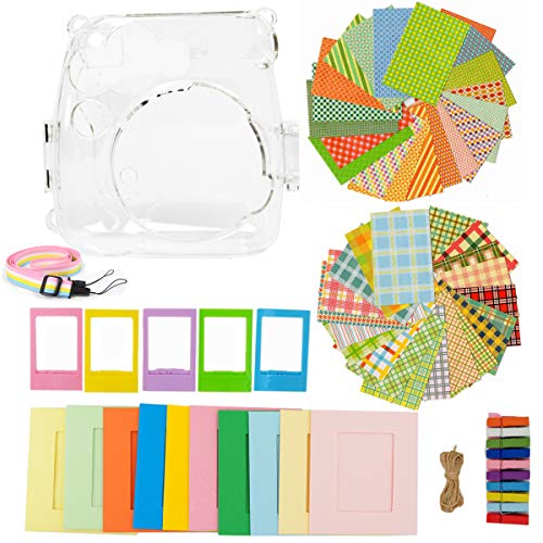 Ngaantyun 7 in 1 Bundle Kit Accessories for Fujifilm Instax Mini 9/8 Camera - Pack of Transparent Protective Case, Strap, Sticker Boarder, Desktop Frame, Wall Hanging Frame, Wooden Clips