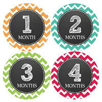 Months In Motion Monthly Baby Milestone Stickers for Girl - Onesie Month Sticker - First Year - Shower Gift - Newborn Keepsakes- Chevron (Style 068)
