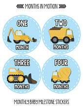 Load image into Gallery viewer, Baby Monthly Stickers - Monthly Milestone Stickers - Baby Month Stickers for Boy - Construction Trucks
