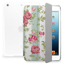 Load image into Gallery viewer, CasesByLorraine Apple iPad Air Case, Mint Stripes Floral Rose Print Stylish Smart Cover for iPad Air with auto Sleep &amp; Wake Function - P26
