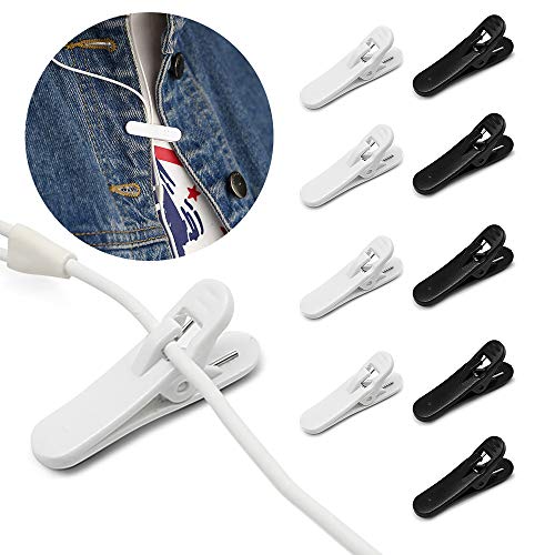 iMangoo Earphone Wire Clips Headphone Cable Clip Headset Cable Clips Holder Clothing Clip Fixing Headphone Wire in Place While Fitting Running Hiking Doing Exercise White Black 10 Pack
