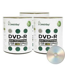 Load image into Gallery viewer, Smartbuy 300-disc 4.7gb/120min 16x DVD-R Silver Inkjet Hub Printable Blank Recordable Media Disc
