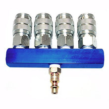 Load image into Gallery viewer, Interstate Pneumatics FPM44S-KG4 Aluminum Rectangular Manifold with Four 1/4 inch Steel Universal Couplers and One 1/4 inch Steel Industrial Plug Kit
