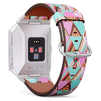 (Geometric Triangle Shapes with Aztec Ornament Pattern) Patterned Leather Wristband Strap for Fitbit Ionic,The Replacement of Fitbit Ionic smartwatch Bands