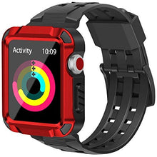 Load image into Gallery viewer, baozai Compatible with Apple Watch Band 42mm Men, Metal Rugged Protective Case with Black Band for Apple Watch 42mm Series 3 Series 2 Series 1- Red
