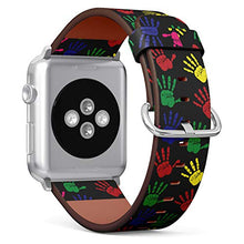 Load image into Gallery viewer, S-Type iWatch Leather Strap Printing Wristbands for Apple Watch 4/3/2/1 Sport Series (42mm) - Vintage Style Colorful Handprint Pattern
