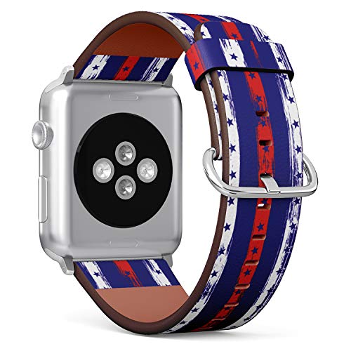 S-Type iWatch Leather Strap Printing Wristbands for Apple Watch 4/3/2/1 Sport Series (42mm) - 4th July Stars and Stripes Retro Pattern in USA Flag Colors