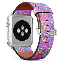 Load image into Gallery viewer, Compatible with Small Apple Watch 38mm, 40mm, 41mm (All Series) Leather Watch Wrist Band Strap Bracelet with Adapters (Unicorns Donuts Rainbow)
