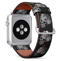 S-Type iWatch Leather Strap Printing Wristbands for Apple Watch 4/3/2/1 Sport Series (38mm) - Stylized Skull on a Black Background with Mechanical Gears