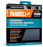 Fandeli | Waterproof Sandpaper | 1500 Grit | 25 Sheets 9'' x 11'' | For Car Polishing, Wooden Furniture Sanding and Metal Sanding | Water Resistant