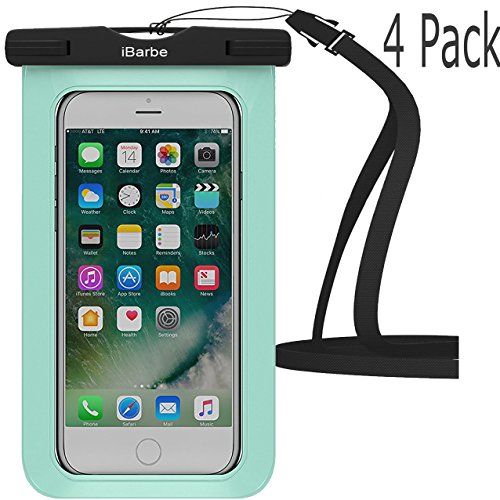 Waterproof Case,4 Pack iBarbe Universal Cell Phone Dry Bag Pouch Underwater Cover for iPhone X 8 Plus 7 7 Plus 6S 6 6S Plus SE Samsung Galaxy Note s9 s s8 LUS S7 S6 Edge etc.to 5.7 inch,Teal