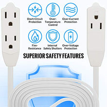 Load image into Gallery viewer, Maximm Cable 20 Ft 360 Rotating Flat Plug Extension Cord / Wire, 16 AWG Multi 3 Outlet Extension Wire, 3 Prong Grounded Wire - White - UL Listed
