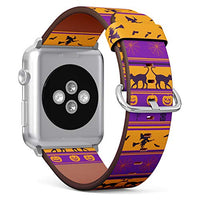 S-Type iWatch Leather Strap Printing Wristbands for Apple Watch 4/3/2/1 Sport Series (38mm) - Halloween Orange Violet Pattern with Pumpkins, Cats, Spider webs, Flying Witches and Bats