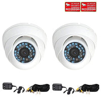 VideoSecu 2 Pack Dome Security Cameras Day Night Vision Outdoor CCD Infrared 480TVL 20 IR LEDs Vandal Proof 3.6mm Wide View Angle Lens with Power Supplies, Cables and Security Warning Stickers CRN