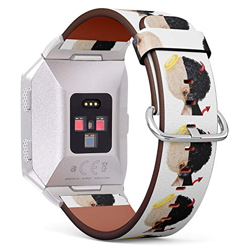 (Devil and Angel Fawn French Bulldog Dogs Half face Black and White) Patterned Leather Wristband Strap for Fitbit Ionic,The Replacement of Fitbit Ionic smartwatch Bands