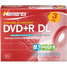 Load image into Gallery viewer, Memorex 2.4x 8.5 GB Double Layer DVD+R Pack (3 Discs) (Discontinued by Manufacturer)

