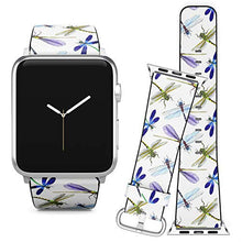 Load image into Gallery viewer, Compatible with Apple Watch (38/40 mm) Series 5, 4, 3, 2, 1 // Leather Replacement Bracelet Strap Wristband + Adapters // Exotic Dragonfly Wild Insect
