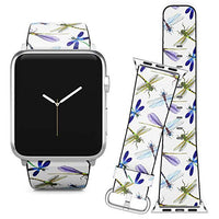 Compatible with Apple Watch (38/40 mm) Series 5, 4, 3, 2, 1 // Leather Replacement Bracelet Strap Wristband + Adapters // Exotic Dragonfly Wild Insect