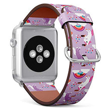 Load image into Gallery viewer, Compatible with Big Apple Watch 42mm, 44mm, 45mm (All Series) Leather Watch Wrist Band Strap Bracelet with Adapters (Violet Rainbow Dancing Unicorn)
