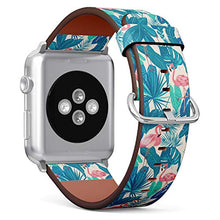Load image into Gallery viewer, S-Type iWatch Leather Strap Printing Wristbands for Apple Watch 4/3/2/1 Sport Series (38mm) - Pink Flamingo and Tropical Leaf Pattern
