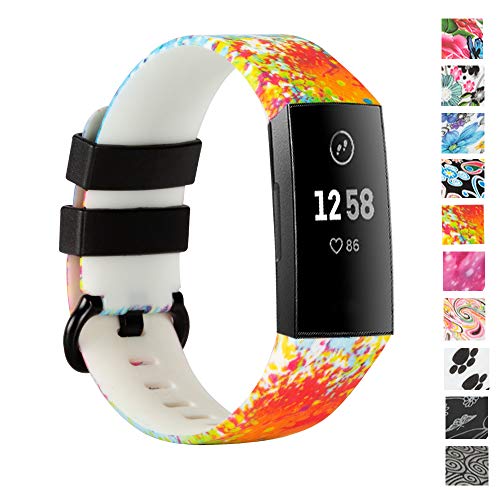 honecumi Floral Charge 4 Bands Compatible with Fitbit Charge 4 /Charge 3 /Charge 3 SE Watchband Wrist Strap Bracelet for Men Women Colorful Pattern Watch Band with Metal Buckle-Large Watch Bands