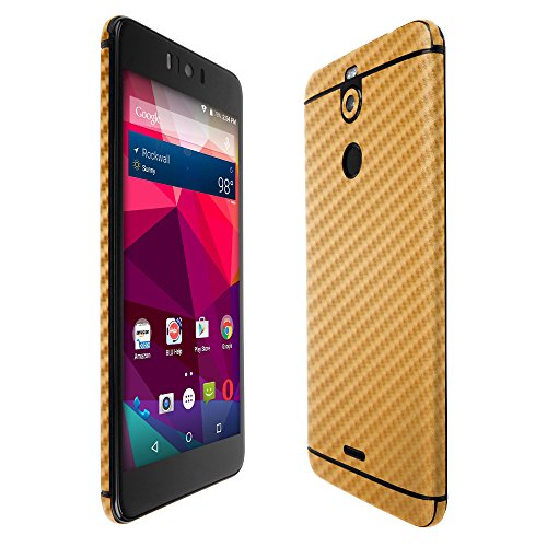 Skinomi Gold Carbon Fiber Full Body Skin Compatible with BLU R2 Plus (Full Coverage) TechSkin with Anti-Bubble Clear Film Screen Protector