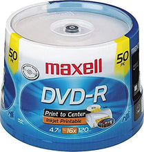 Load image into Gallery viewer, Maxell 638022 DVD-R Recordable Discs, Printable, 4.7GB, 16x, Spindle, White, 50/Pack
