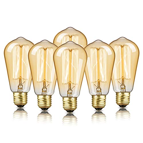 DecorStar 6-Pack Edison Bulb, Edison Light Bulbs, Antique Vintage Squirrel Cage Filament Bulb, 60W, 2200K Amber Warm, 230 Lumens, 110V, E26, ST58 Dimmable Lamp for Home Light Fixtures and Decorative